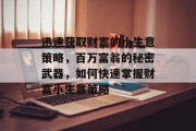迅速获取财富的小生意策略,百万富翁的秘密武器,如何快速掌握财富小生意策略 迅速获取财富的小生意策略,百万富翁的秘密武器,如何快速掌握财富小生意策略