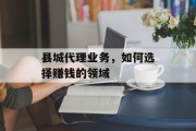 县城代理业务,如何选择赚钱的领域
