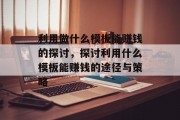 利用做什么模板能赚钱的探讨，探讨利用什么模板能赚钱的途径与策略